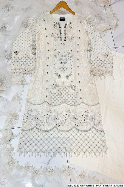 Pakistani women's off white organza A-Line shirt full view