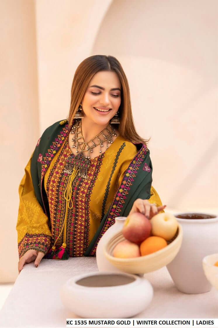 Mustard gold silk Pakistani women's short shirt side view