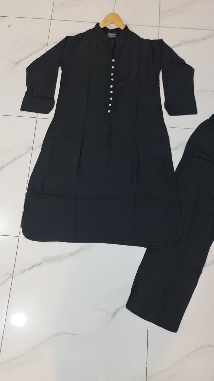 Pakistani women's black lawn 2-piece casual summer suit back view