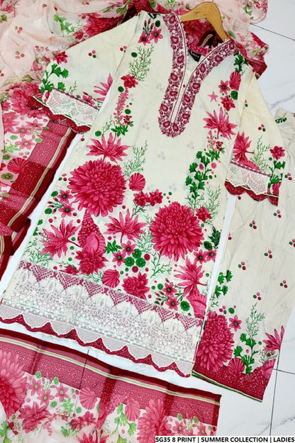 Pakistani women's lawn A-Line printed casual outfit back view