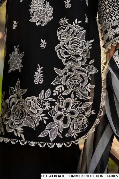 Pakistani women's black cotton chikankari round shirt back view