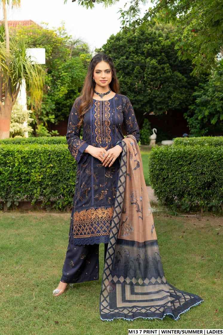 Pakistani women's lawn A-Line printed casual outfit detail view