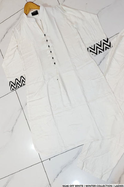 Pakistani women's off white lawn A-Line casual outfit back view