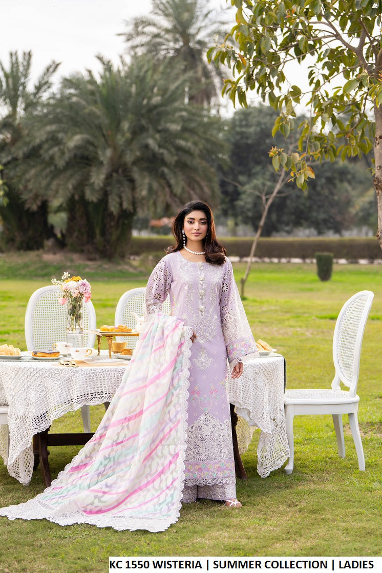 Cotton straight shirt plazo wisteria purple - Pakistani women's casual elegant outfit with digital print dupatta front view