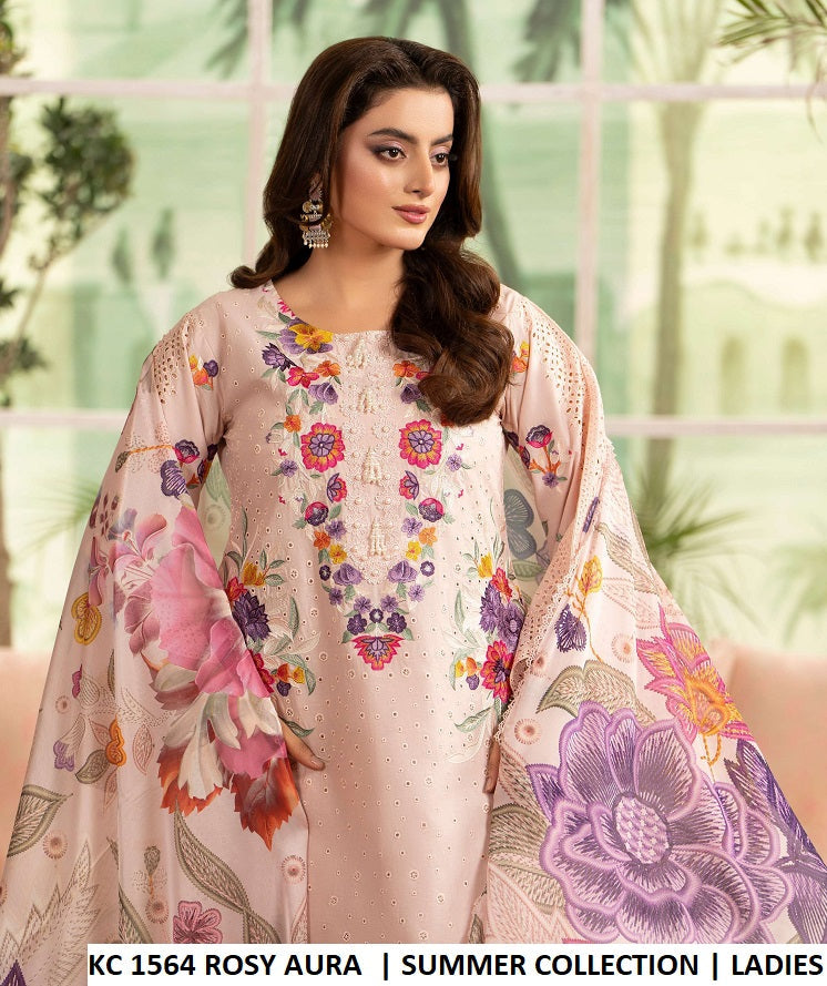 KC TABEER 1564 - Rosy Cotton 3PC Suit