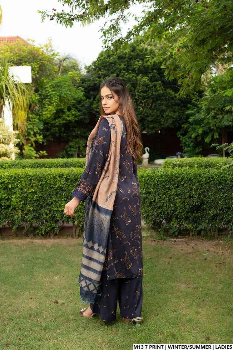 Pakistani women's lawn A-Line printed casual outfit back view