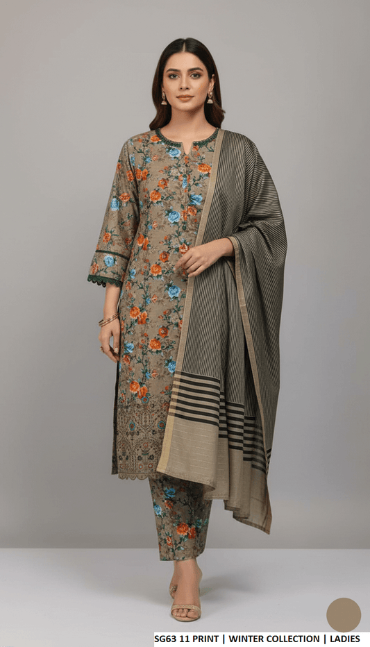 Lawn A-Line printed shirt - Pakistani women's casual summer outfit with cotton trouser and soft net dupatta front view