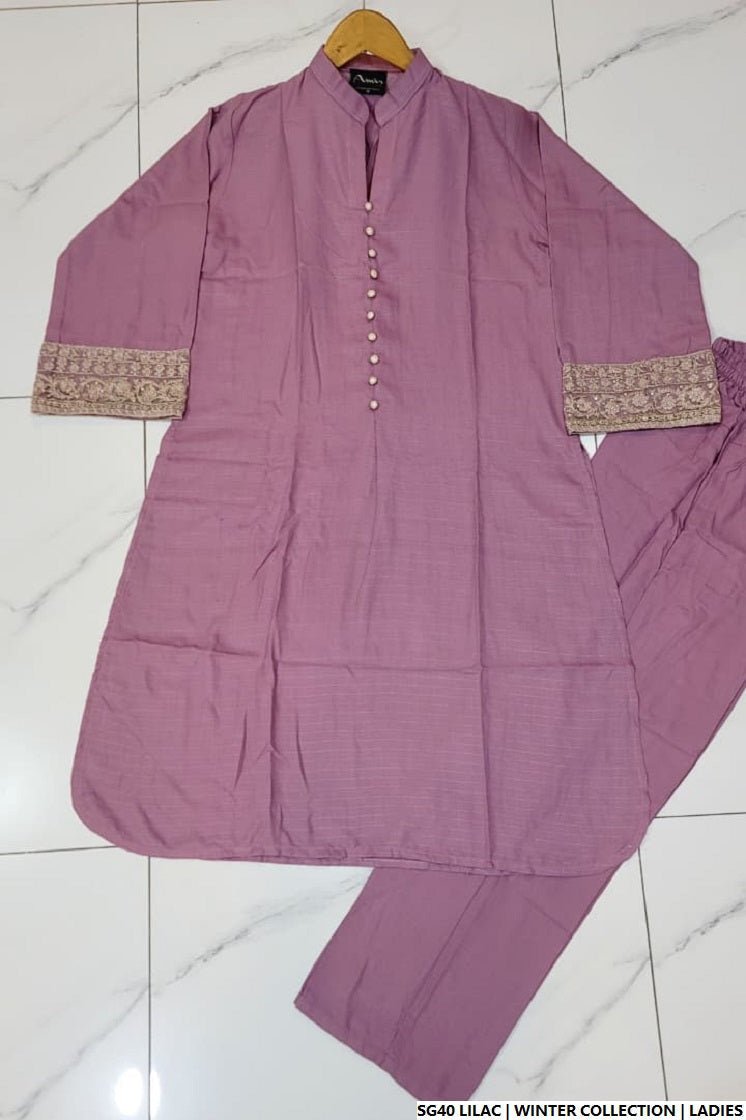 Lilac lawn Pakistani women's A-Line casual shirt side view