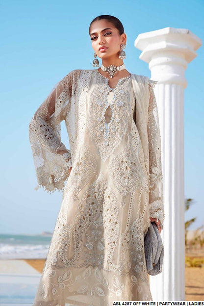 Pakistani women's off white organza A-Line shirt detail view