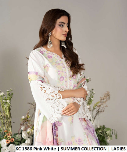 KC Ayra 1586 PINK WHITE - Pink Embroidered 3-Piece Ready to Wear Women's Pakistani Suit