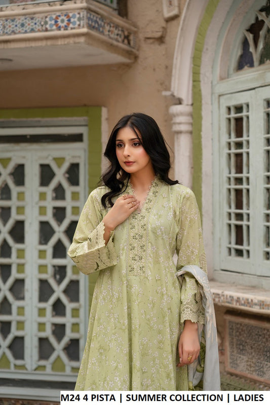 M24 4 PRINT - Elegant Printed Lawn Long Frock with Cotton Trouser for Women