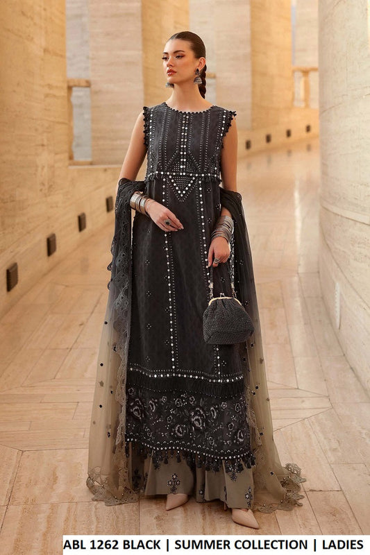Black poly lawn Pakistani women's straight shirt with plazo side view