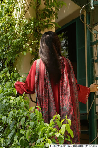 Maroon khaddar Pakistani women's straight shirt side view