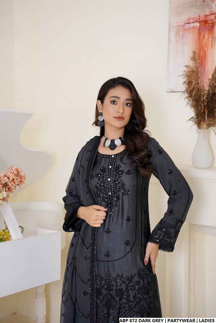 Pakistani women's dark grey silk straight shirt detail view