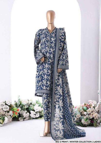 Lawn A-Line printed shirt - Pakistani women's casual summer outfit with cotton trouser and lawn dupatta front view