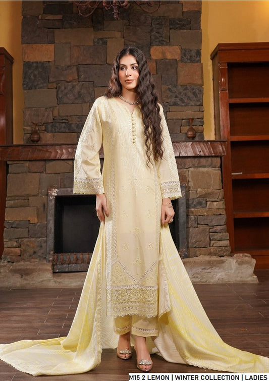 Lawn A-Line shirt lemon yellow - Pakistani women's casual summer outfit with cotton trouser and lawn dupatta front view