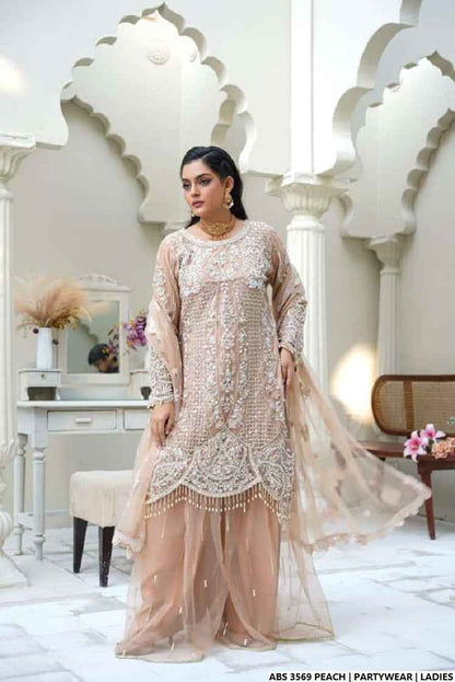 Pakistani women's peach organza straight shirt full view