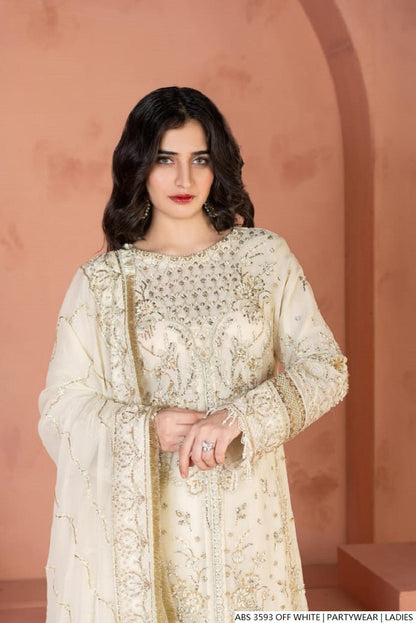 Pakistani women's off white chiffon straight shirt detail view