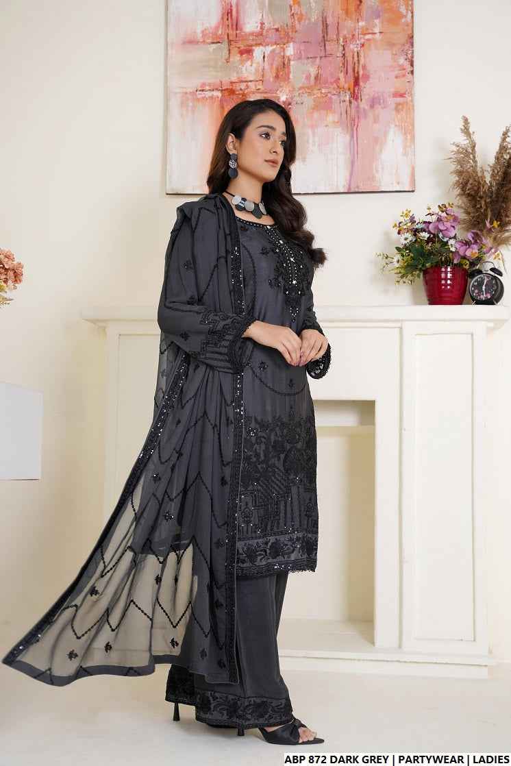 Dark grey silk Pakistani women's straight shirt side view