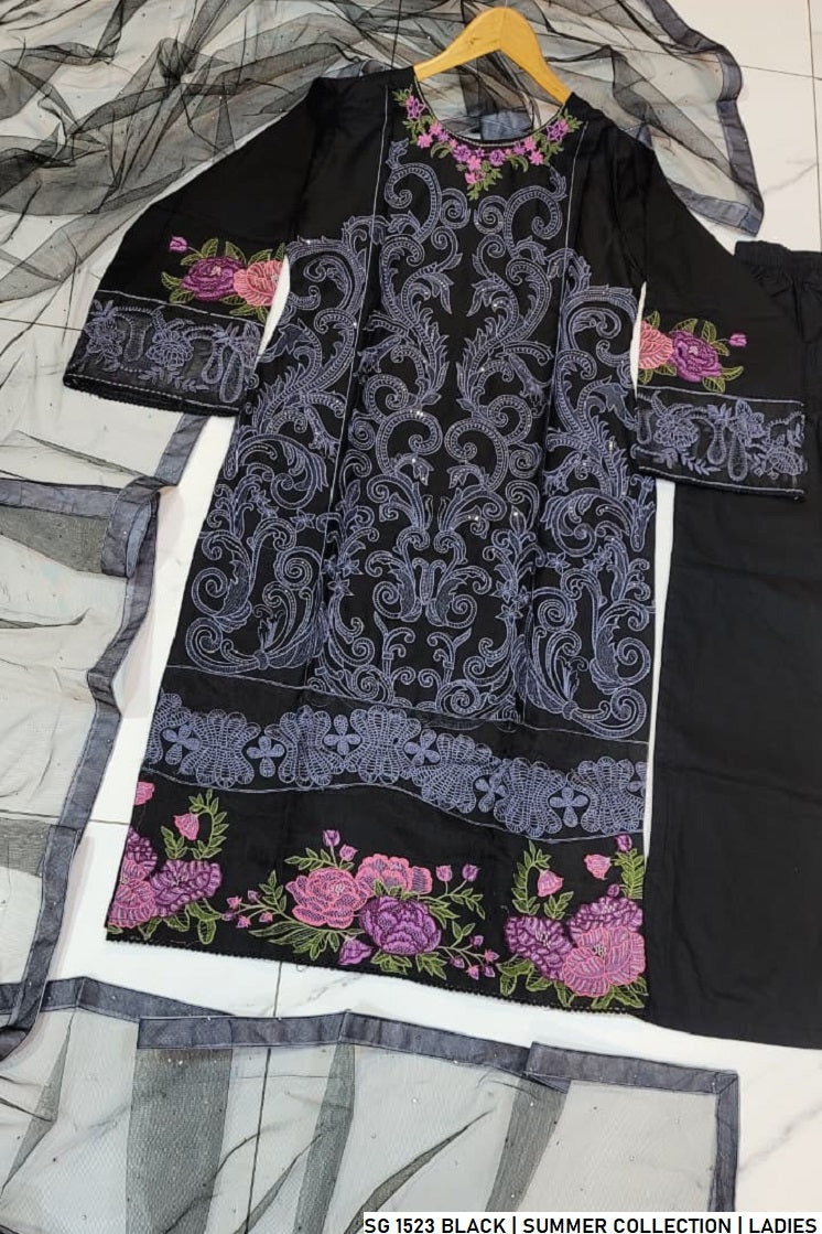 Pakistani women's black lawn A-Line casual shirt full view