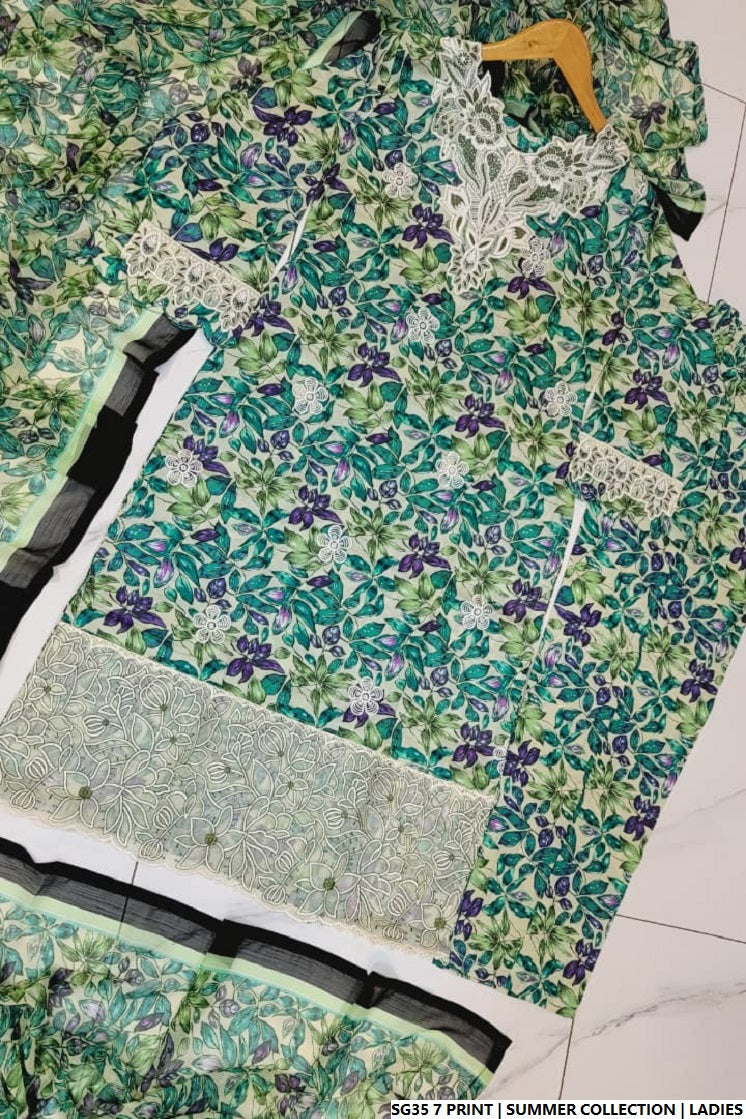 Pakistani women's lawn A-Line printed casual outfit back view