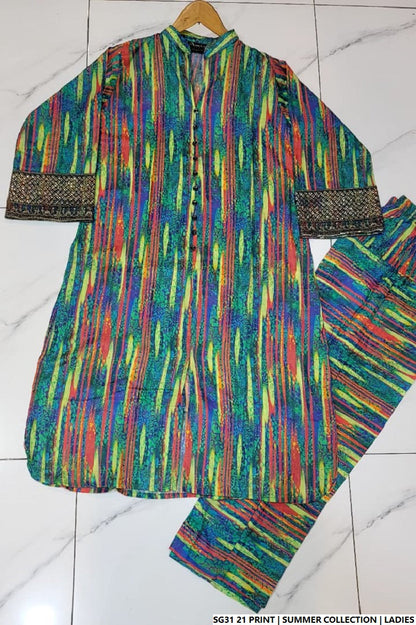 Pakistani women's lawn A-Line printed casual outfit full view
