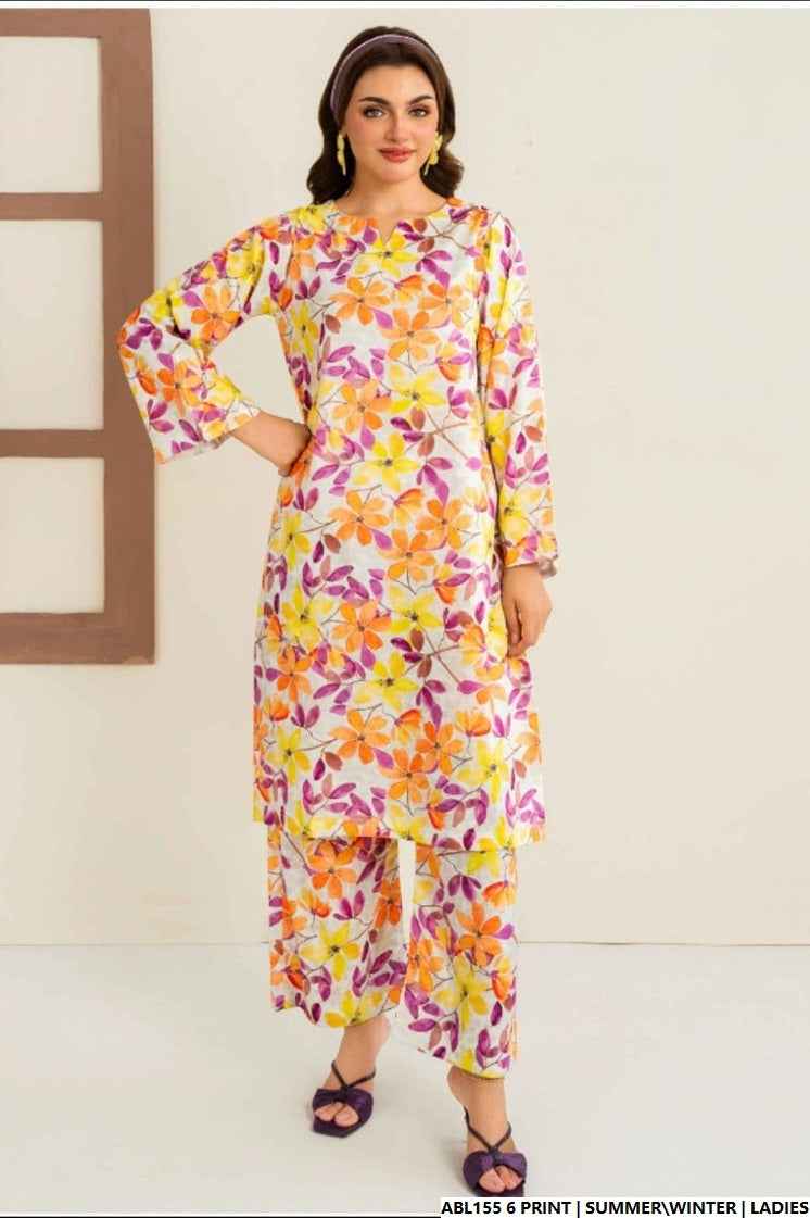 Lawn 2-piece printed - Pakistani women's casual summer outfit with cotton trouser and lawn dupatta front view