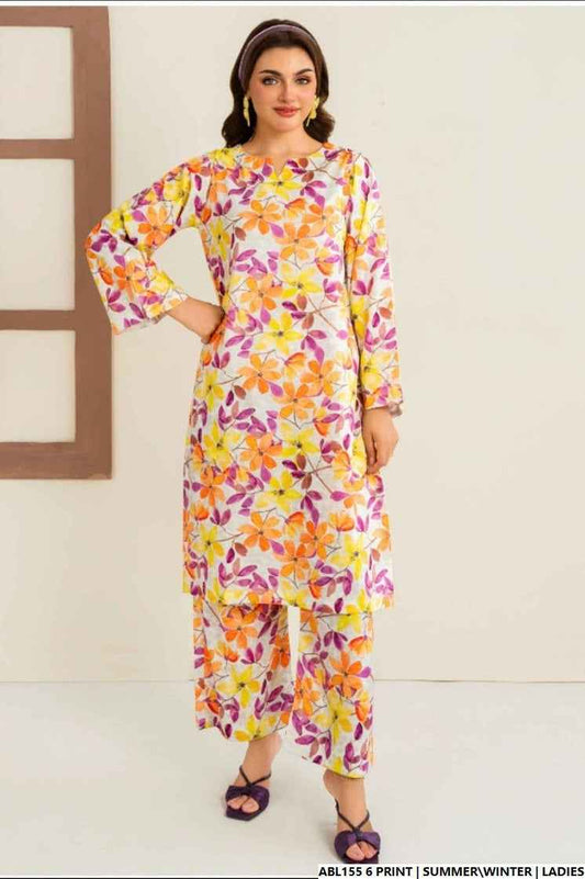 Lawn 2-piece printed - Pakistani women's casual summer outfit with cotton trouser and lawn dupatta front view