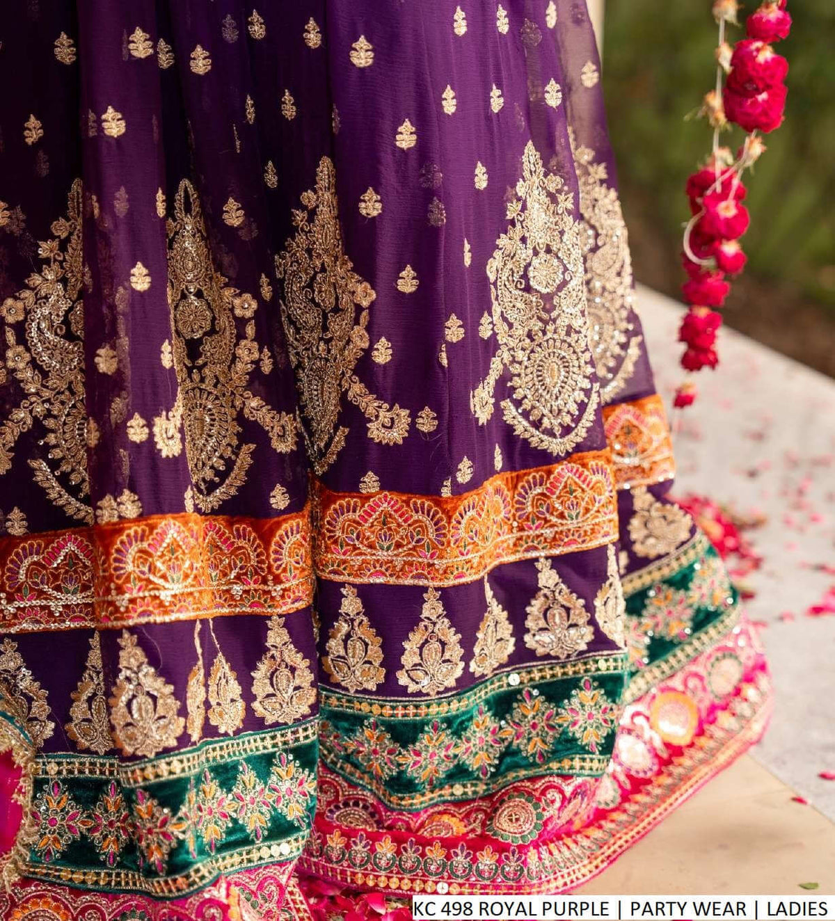 Pakistani women's purple chiffon short shirt garara back view