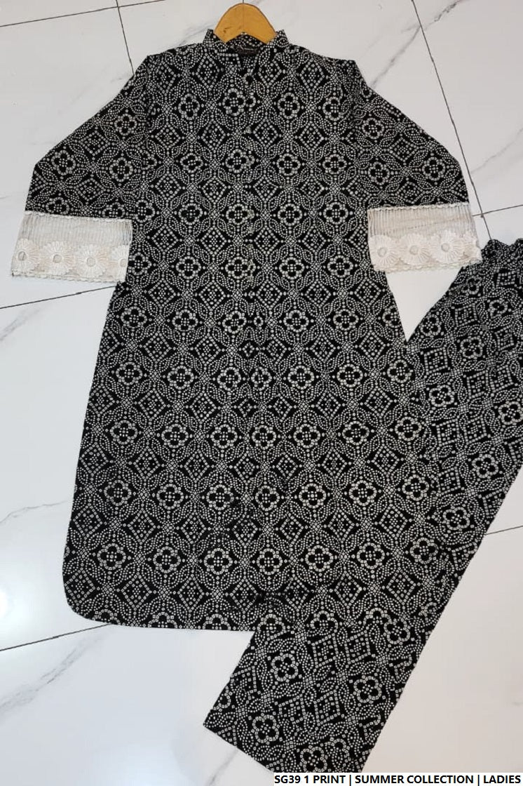 Pakistani women's lawn A-Line printed casual outfit full view