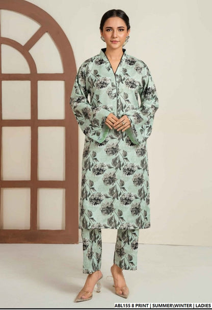 Lawn 2-piece printed - Pakistani women's casual summer outfit with cotton trouser and lawn dupatta front view