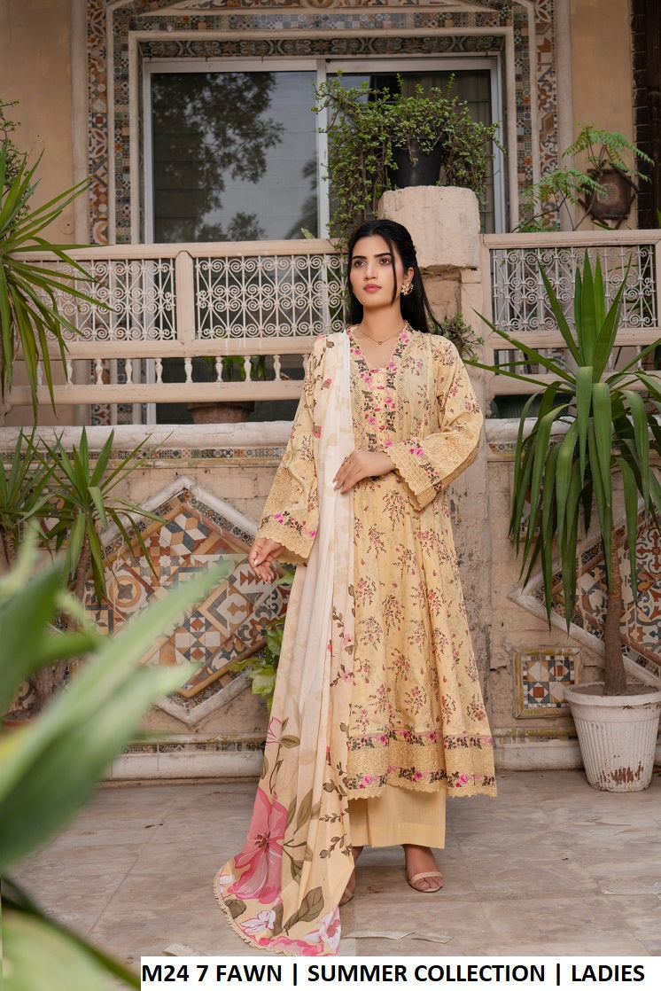 M24 7 PRINT - Elegant Printed Lawn 3-Piece Women's Pakistani Suit