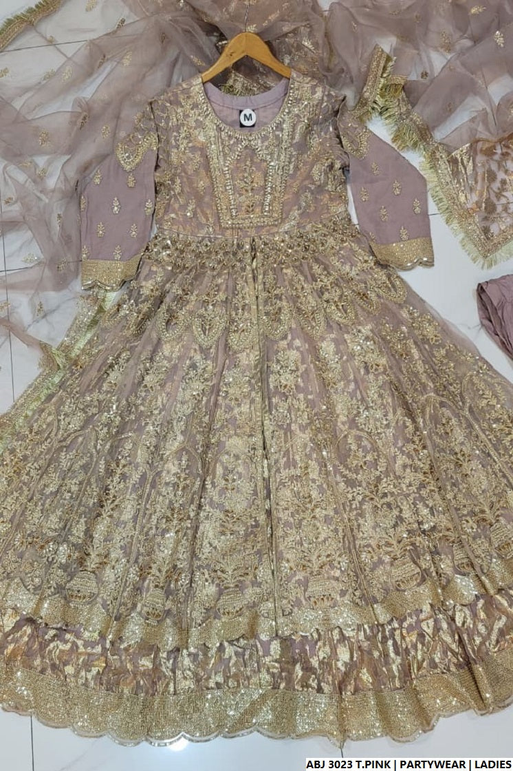 Organza short shirt tea pink - Pakistani women's elegant formal wear with viscose trouser and organza dupatta front view