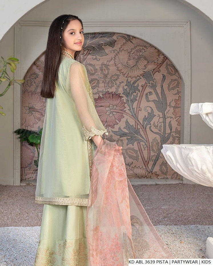 Pakistani girls pista green silk shirt back view