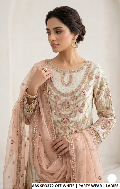 Off white organza Pakistani women's straight shirt with gharara side view
