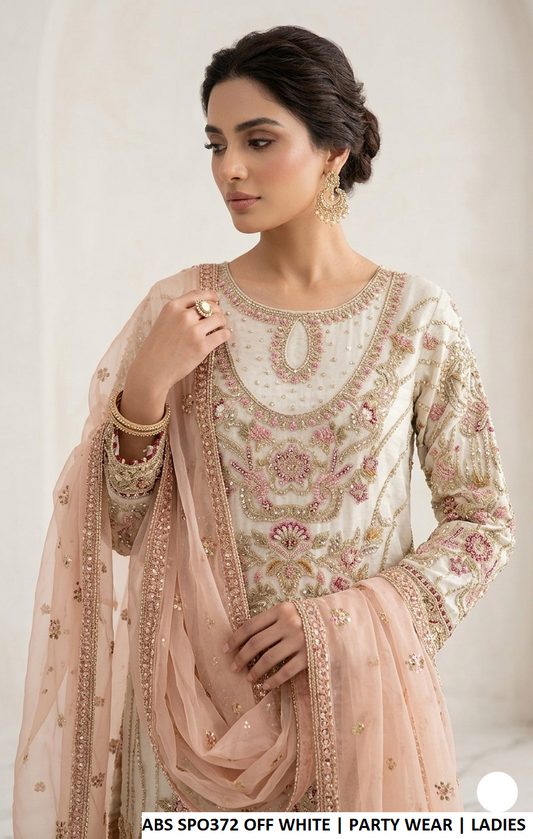 Off white organza Pakistani women's straight shirt with gharara side view