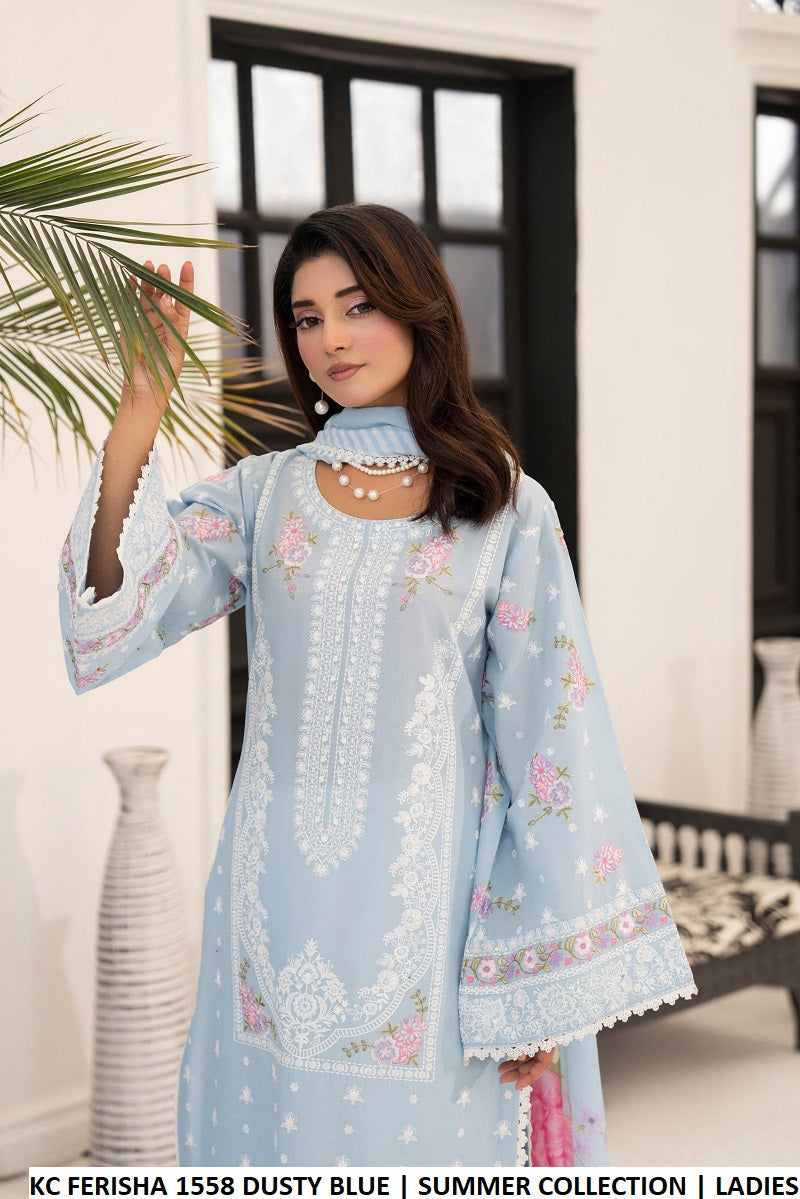 Dusty blue cotton Pakistani women's straight shirt with plazo side view