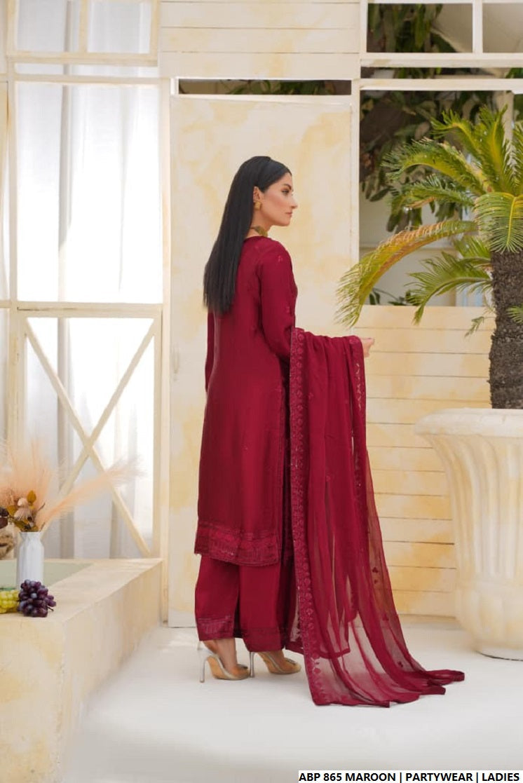 Pakistani women's maroon silk straight shirt back view