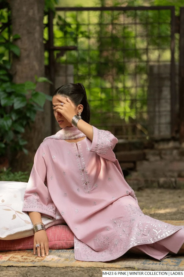 Pakistani women's pink khaddar straight shirt full view