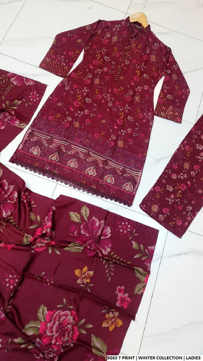 Pakistani women's lawn A-Line printed casual outfit back view