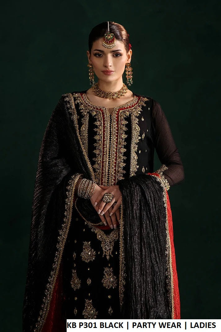 Black crinkle chiffon Pakistani women's long shirt side view
