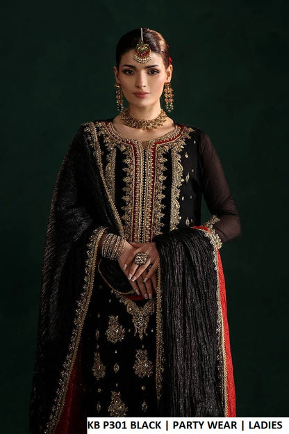Black crinkle chiffon Pakistani women's long shirt side view