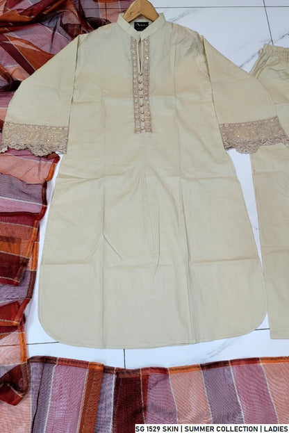 Skin lawn Pakistani women's A-Line casual shirt side view