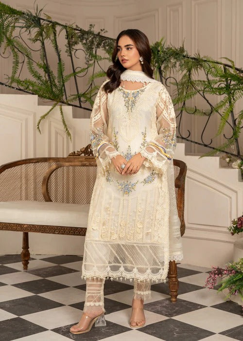 Organza straight shirt ABL 3983 - Pakistani women's elegant outfit with viscose trouser and organza dupatta front view