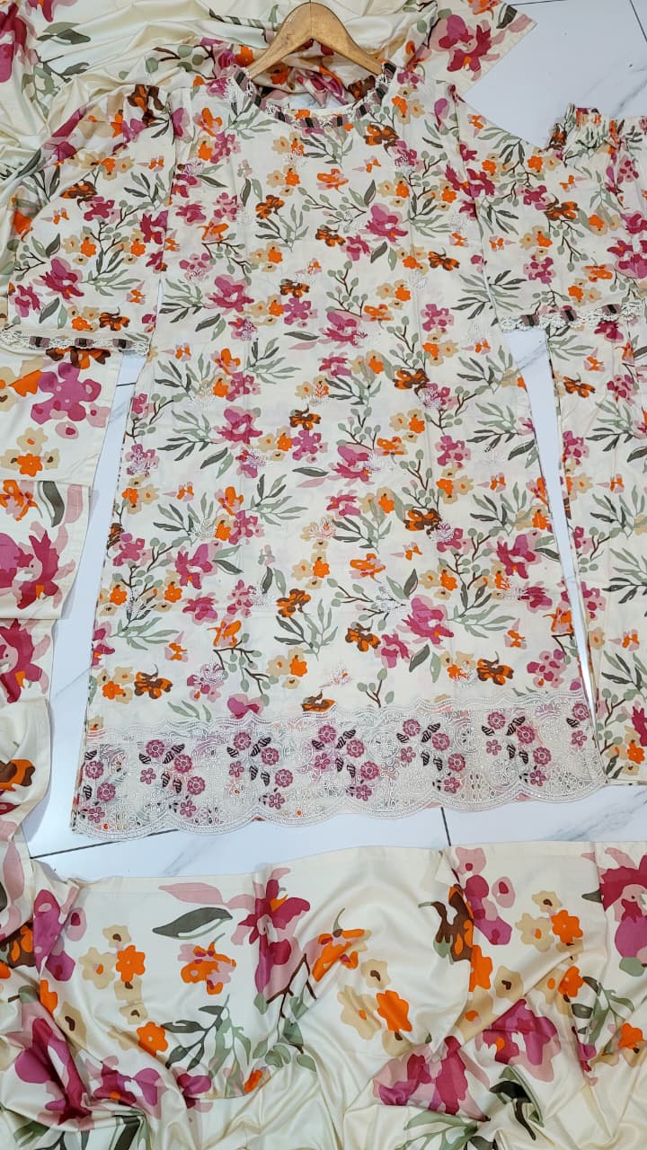Pakistani women's lawn A-Line printed casual outfit full view