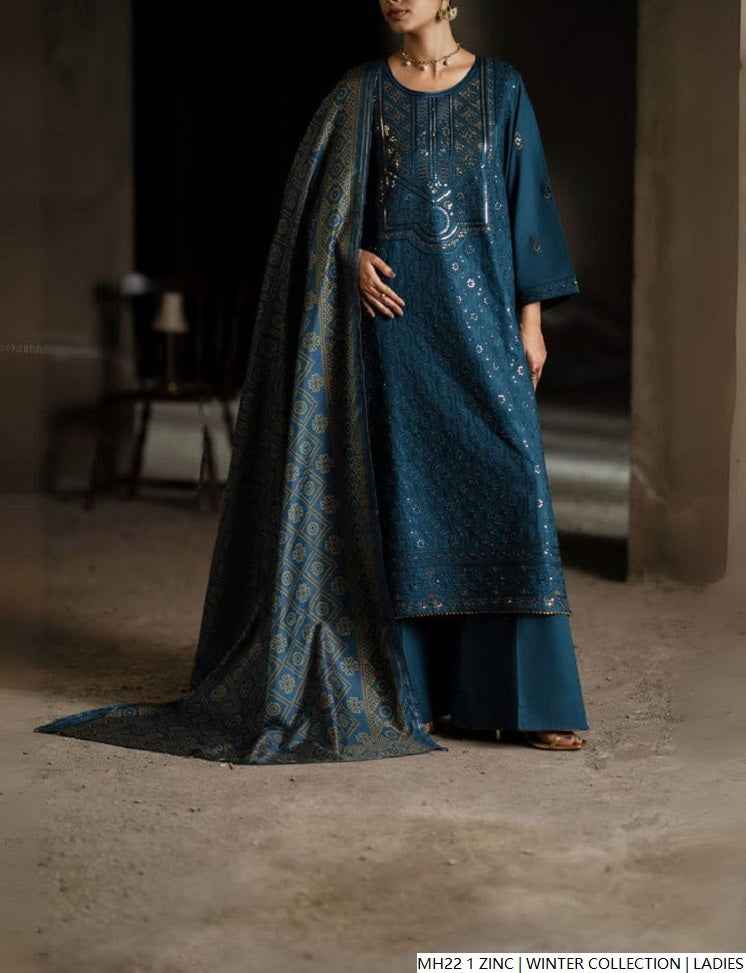 Zinc grey khaddar Pakistani women's straight shirt side view