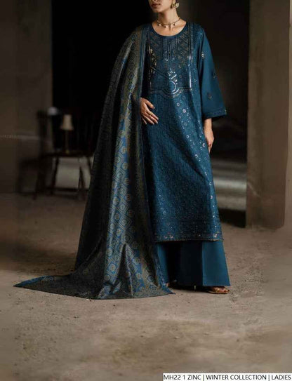 Zinc grey khaddar Pakistani women's straight shirt side view