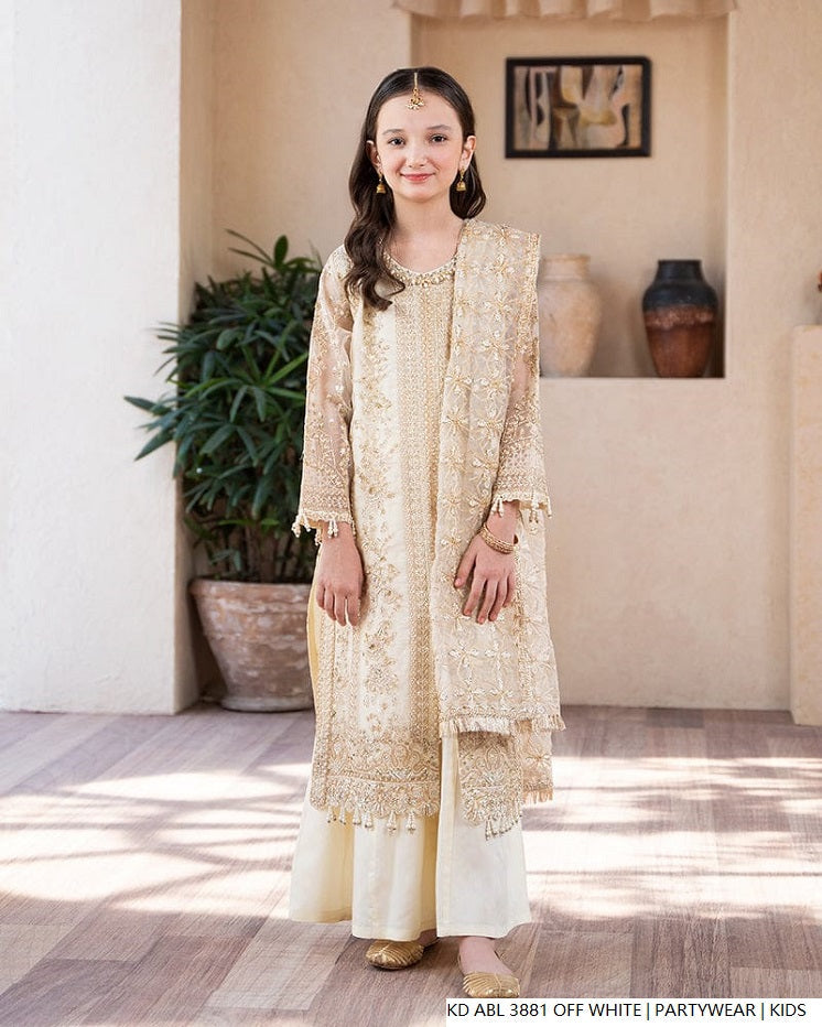 Pakistani girls off white chiffon frock back view