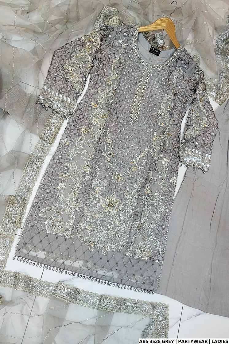 Pakistani women's grey organza straight shirt full view