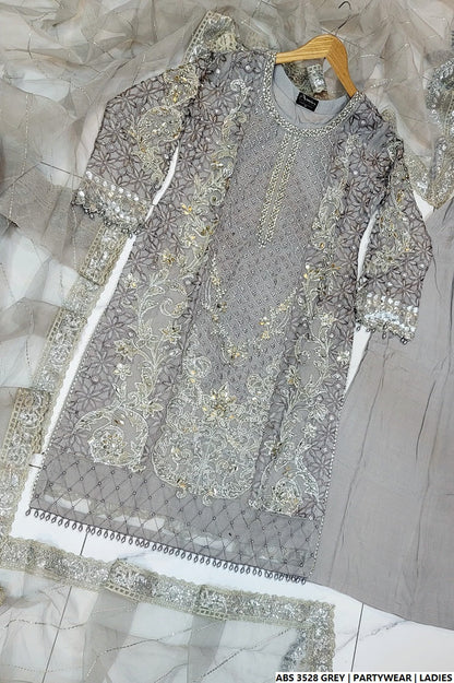 Pakistani women's grey organza straight shirt full view